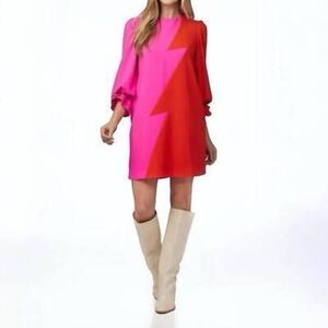 CROSBY By Mollie Burch Meaghan Dress Color block Ruffle Cuff Long Sleeve Size L